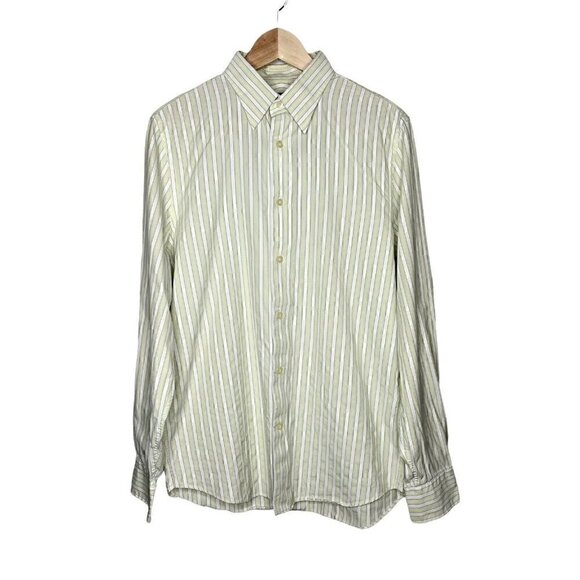 Express Design Studio Men's Dress Shirt Modern Fit Green Stripe Button Down Sz M - Picture 1 of 5